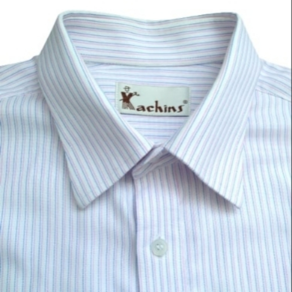 KACHINS Men's Cotton Custom Made Dress Shirt Stripes White Pink Blue